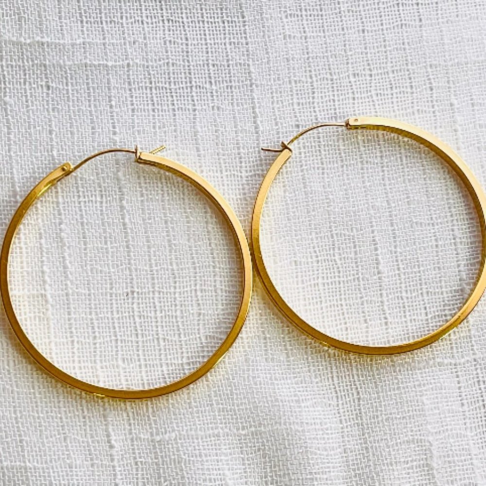 Wide hoop earring Flat hoop | 18k gold filled Vintage earring Waterproof jewelry